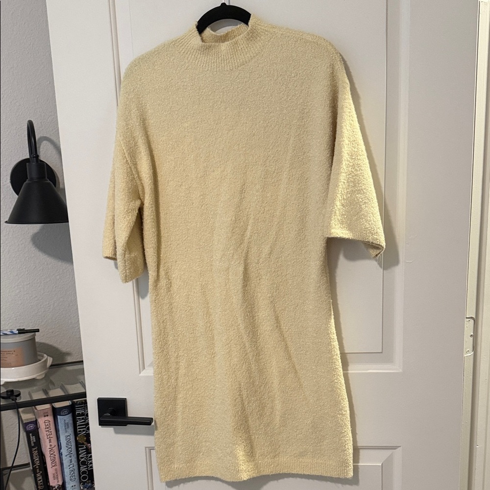 Abercrombie & Fitch Cream Textured Short-Sleeve Sweater Dress